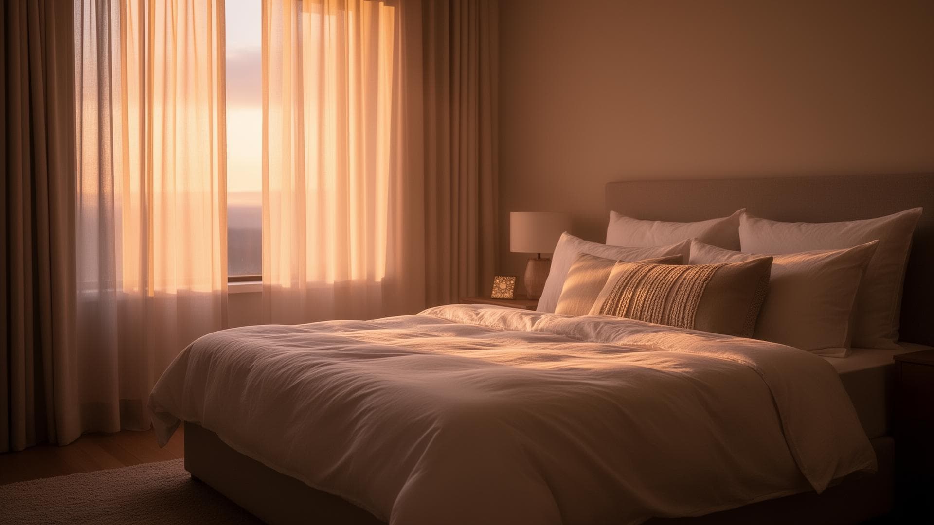 Peaceful bedroom with soft morning light